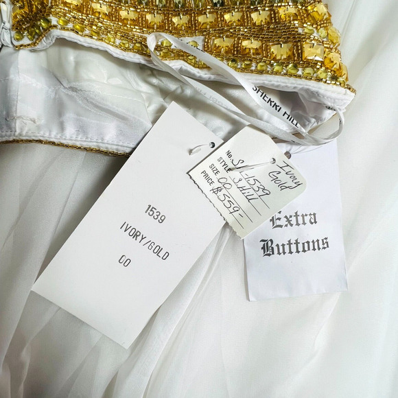 Sherri Hill NWT Gold Beaded Ivory Strapless Long Dress Size 00 Style 1569 - Picture 7 of 9